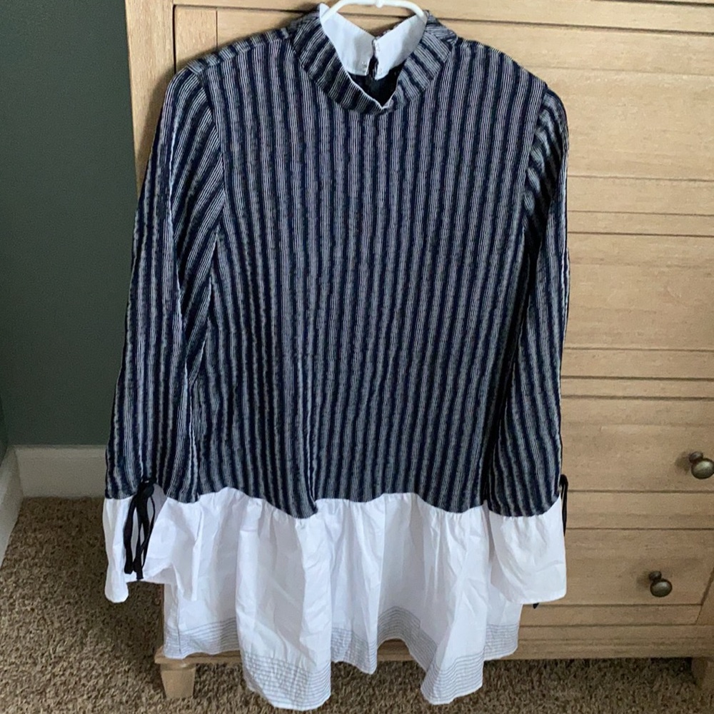 English Factory Navy and White Shift Dress